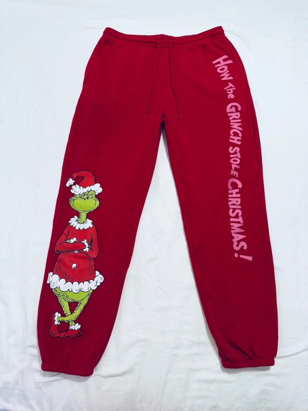 DR SEUSS GRINCH RED CHRISTMAS JOGGER SWEATPANTS WOMENS MEDIUM FLEECE - Picture 3 of 9